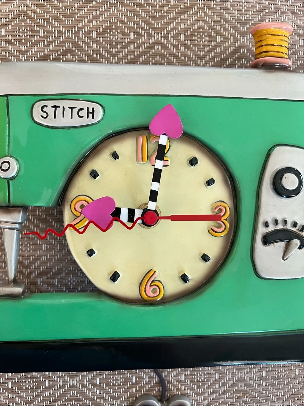 Mint Sewing Machine Wall Clock with Pink Accents